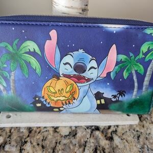 Loungefly Blue and Green Wallet with Stitch and Pumpkin Design